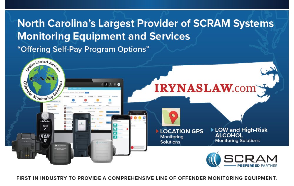 NC GPS Monitoring People/Person Monitoring by CAM offering court complaint Pre-Trial Release anklet bracelets in North Carolina with SCRAM Systems monitoring equipment to get out of jail for pretrial release in North Carolina