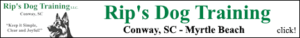 Dog trainers Myrtle Beach by Rip's Dog Training Conway, SC we offer puppy obedience training, off leash training, adult dog training in Myrtle Beach and Conway, SC areas. Call Rip today 843-504-9756